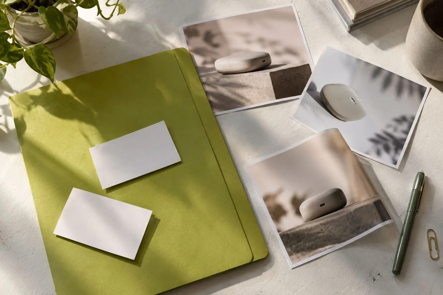 Press kit with printed release and photos on a desk